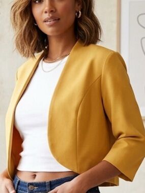 MAYA BROOKE Women’s Cropped Open-Front Blazer in Mustard size 12